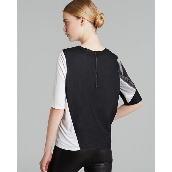 Helmut Lang Short Sleeve Silver Print Top in Cream/Black Marble Size Large - Picture 3 of 11